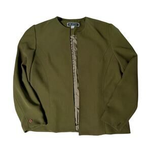 Y2K Halston Olive Green Minimalist Jacket Size 12 Structured Tailored Lined